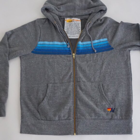 Aviator Nation Grey Cotton Zip Hoodie Blue Stripe Sporty Retro Nostalgic XL - Picture 4 of 12